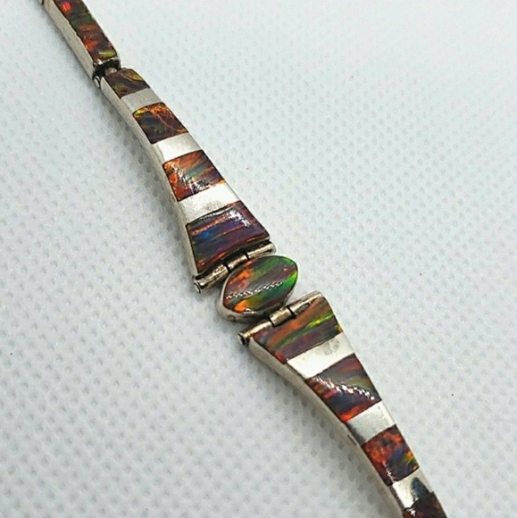 Mexico Sterling Silver Handcrafted Brown Opal Bracelet - Picture 5 of 13